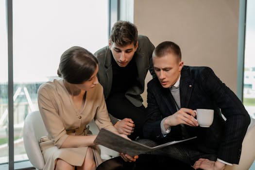 group of diverse professionals discussing finance