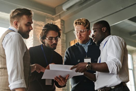 Group of diverse professionals engaged in conversation